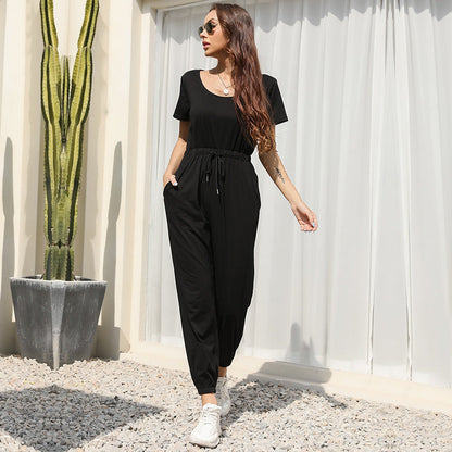 Damen Jumpsuit Elastisch Mit Seitentaschen Eveloria