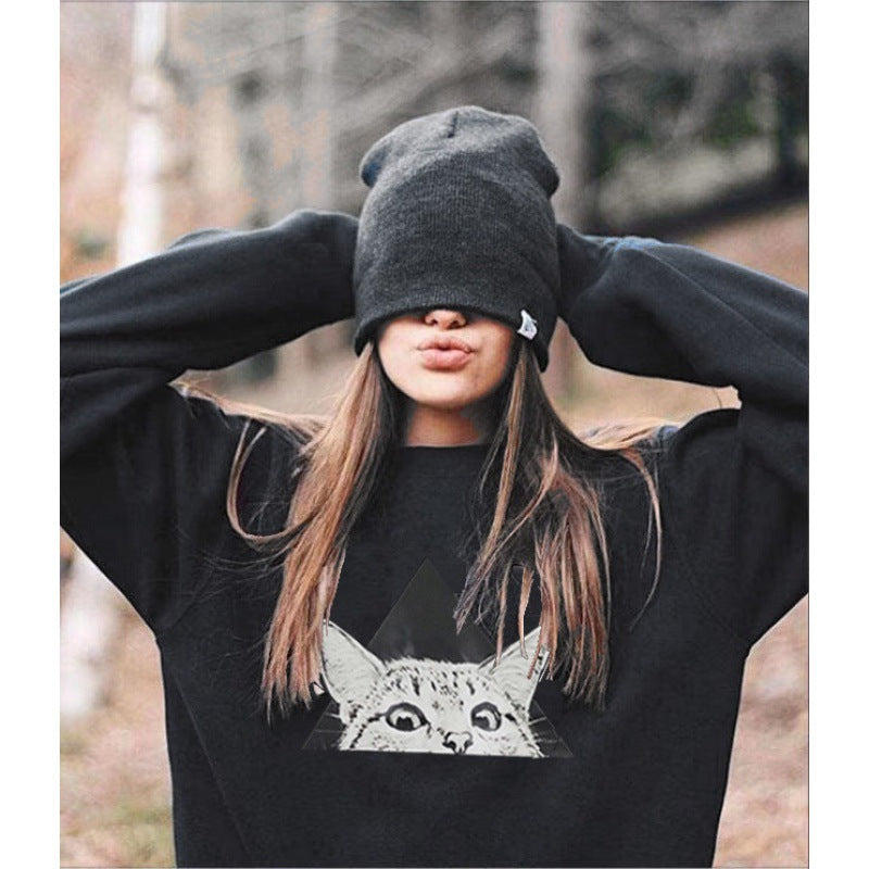 Damen Sweatshirt Katzenmotiv Geometrisches Design Eveloria