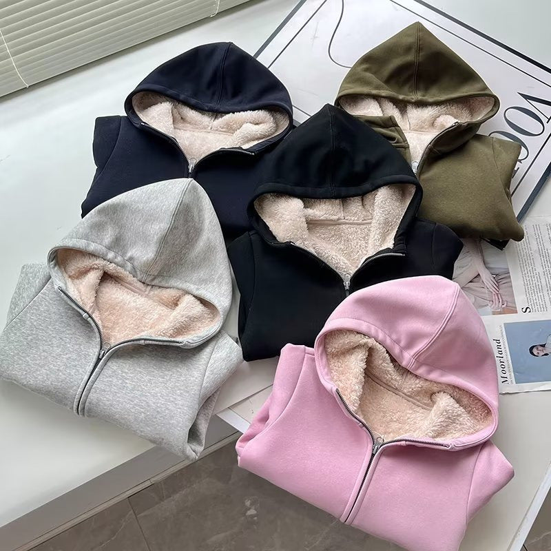 Damen Hoodie-Jacke Fleecefüllung Warm Kuschelig Grau Eveloria