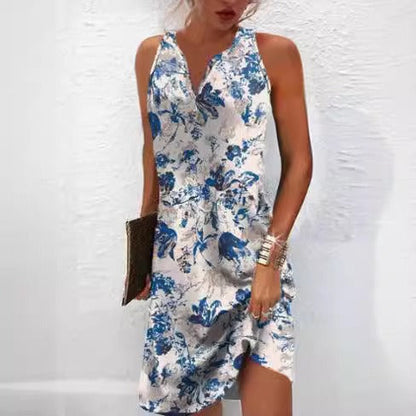 Damen Sommerkleid V-Ausschnitt Asymmetrischer Saum
