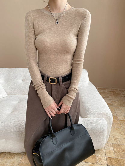 Damen Langarmshirt Figurbetont Rippstruktur Eveloria