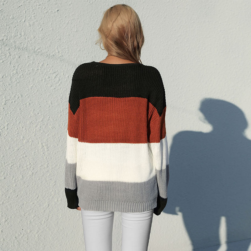 Damen Strickpullover Farbblock-Design Eveloria