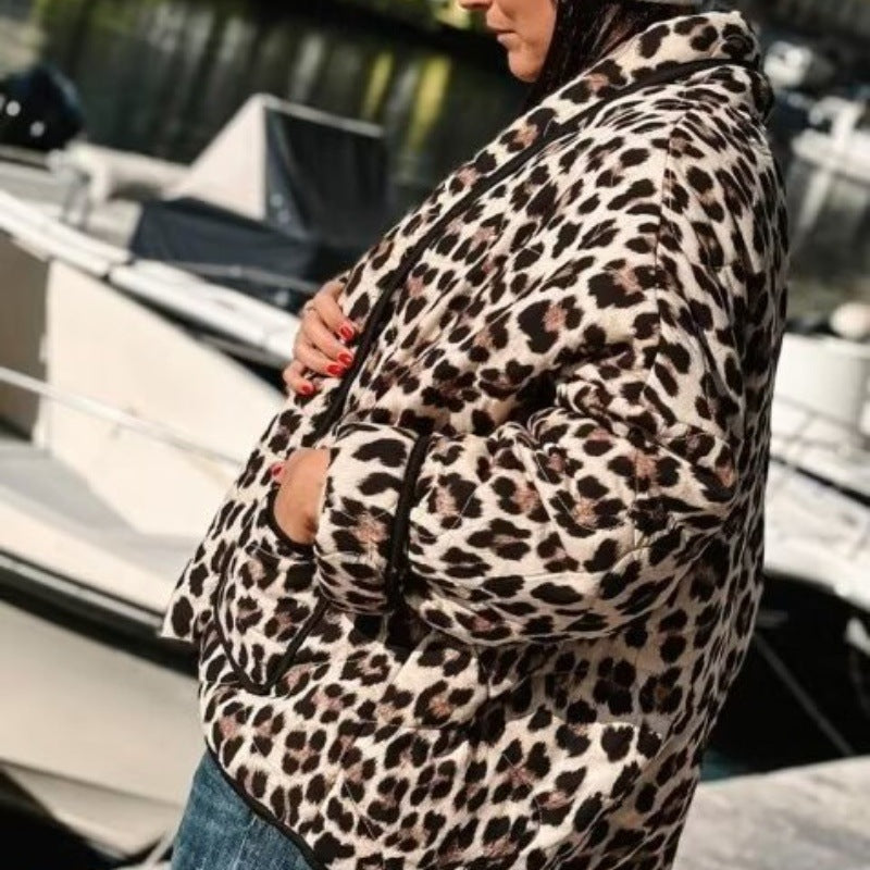 Damen Steppjacke Leo-Muster mit Taschen Eveloria