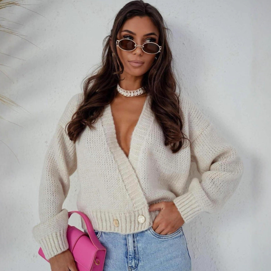 Damen Strickcardigan Weit Modisch Knöpfe Anthrazit