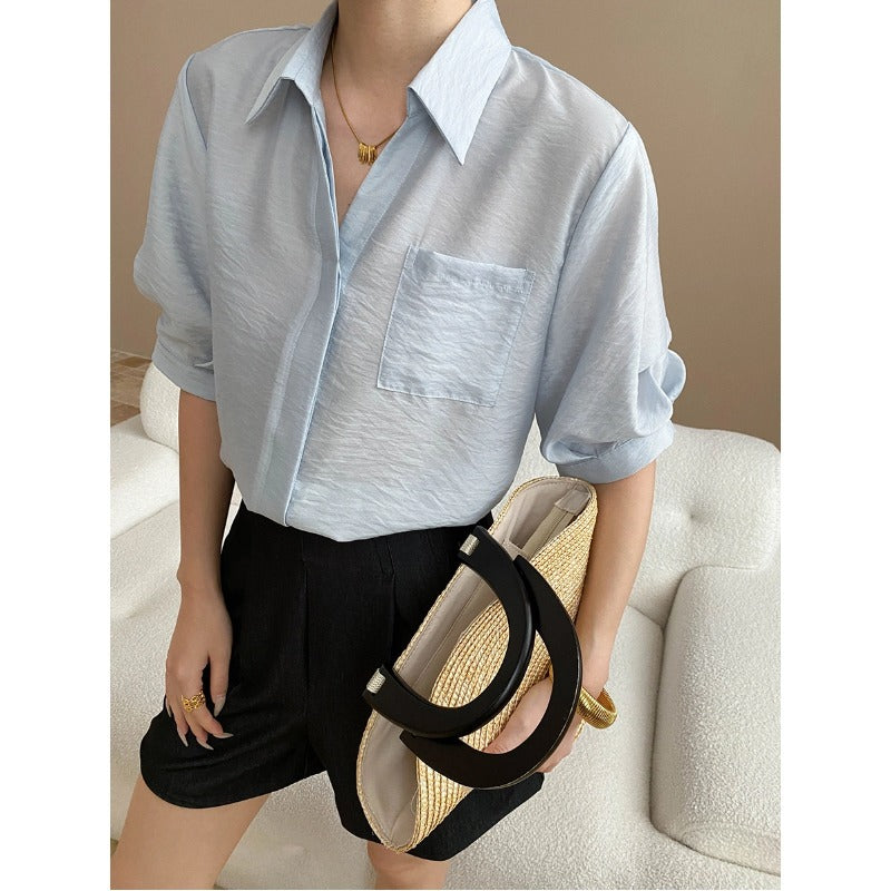 Damen Oversized Hemdbluse mit Brusttasche und lässigem Schnitt