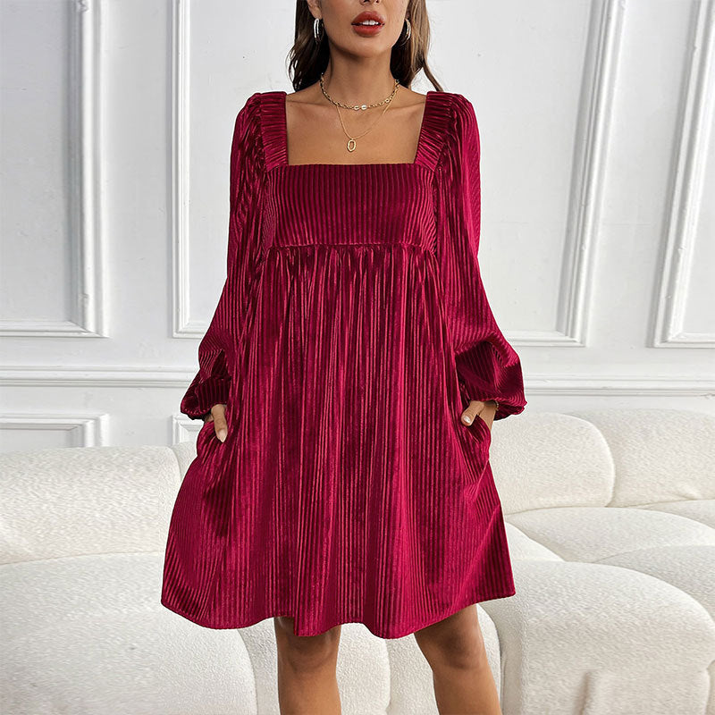 Damen Oversized Kleid Cordstoff Rüschendetail