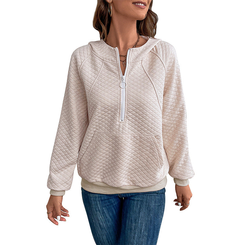 Damen Sweatpullover Reißverschluss Piqué-Muster Eveloria