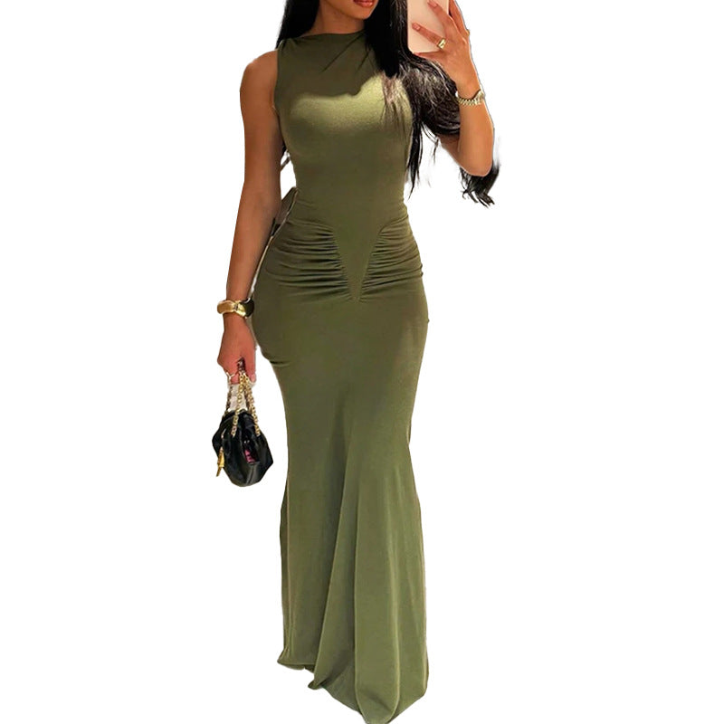 Damen Maxikleid Körperbetonter Schnitt Elegante Drapierung Eveloria