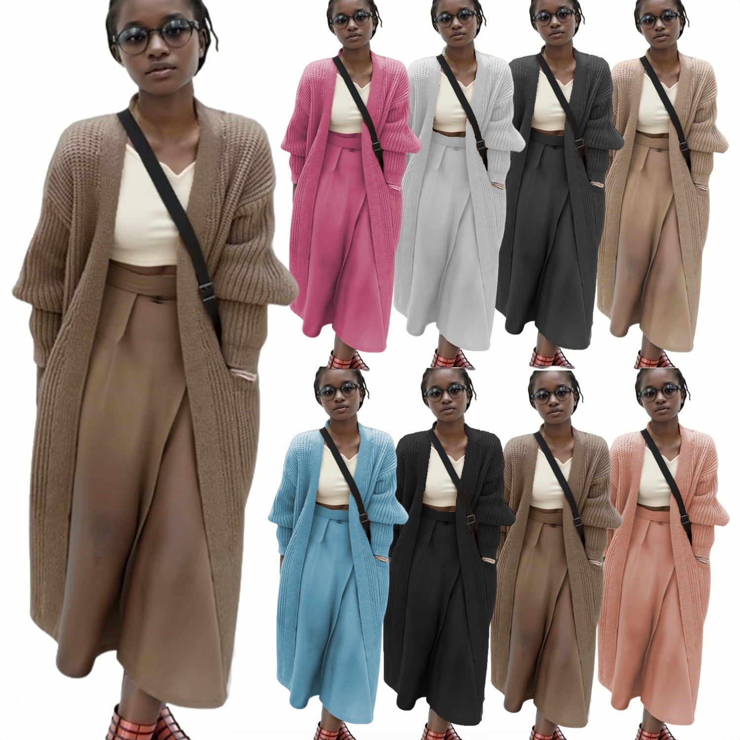 Damen Langstrickcardigan Lässige Struktur Weite Passform Beige - Eveloria