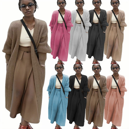 Damen Langstrickcardigan Lässige Struktur Weite Passform Beige - Eveloria