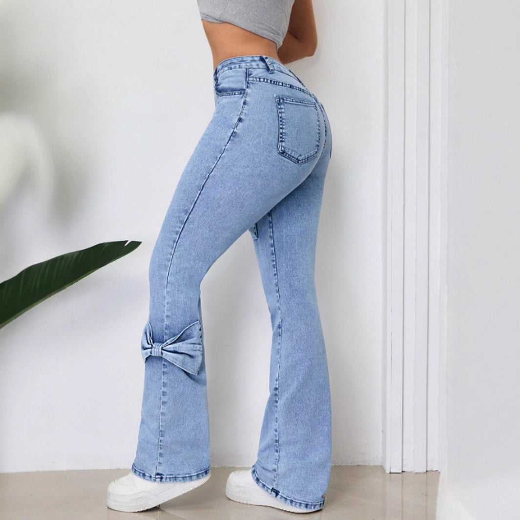 Damen Jeans Ausgestellt Dekorative Schleifen Eveloria
