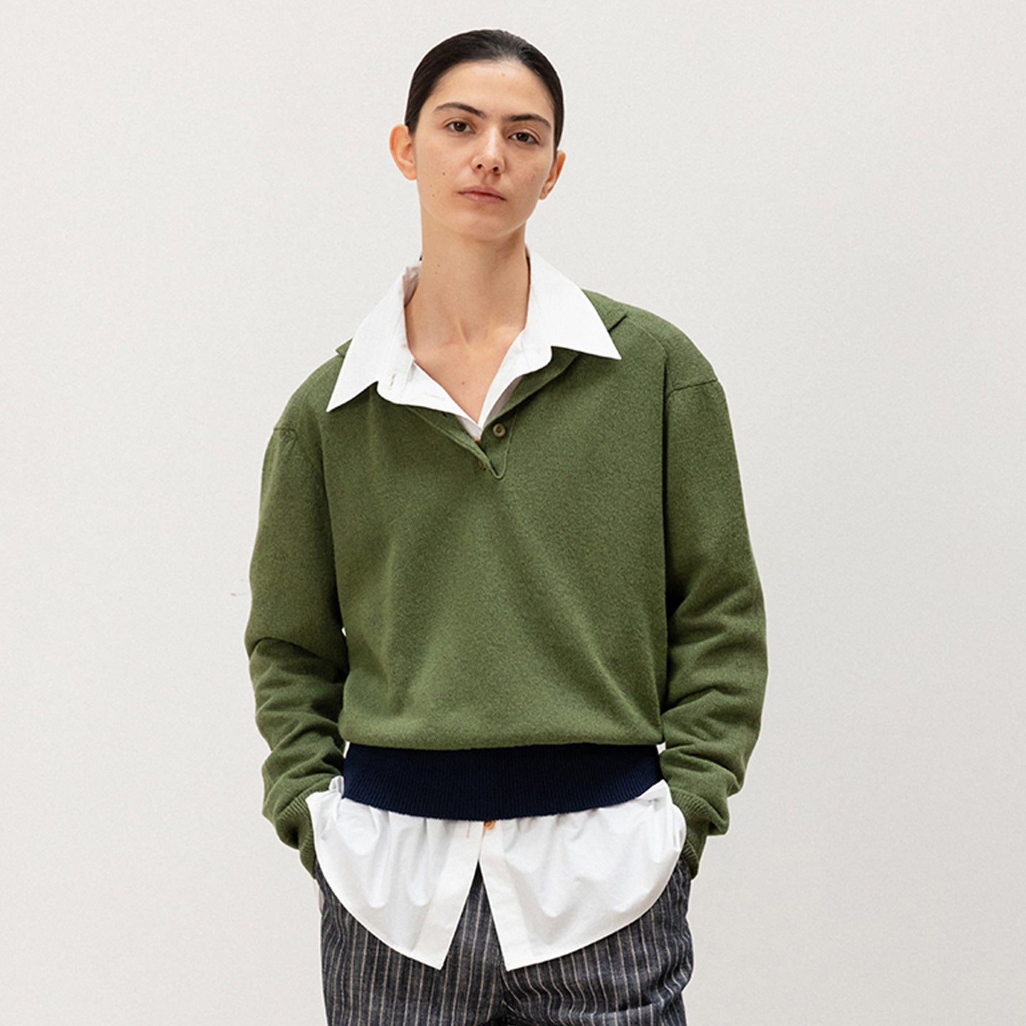 Damen Strickpullover Polokragen Kontrastbund Eveloria
