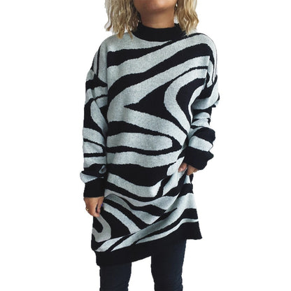 Damen Oversized Strickpullover Zebramuster Eveloria