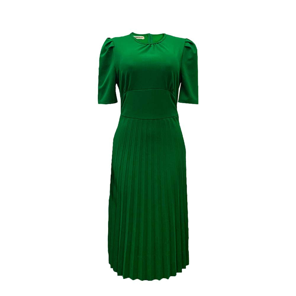 Damen Plissee-Kleid mit Kragen und Puffärmeln Eveloria