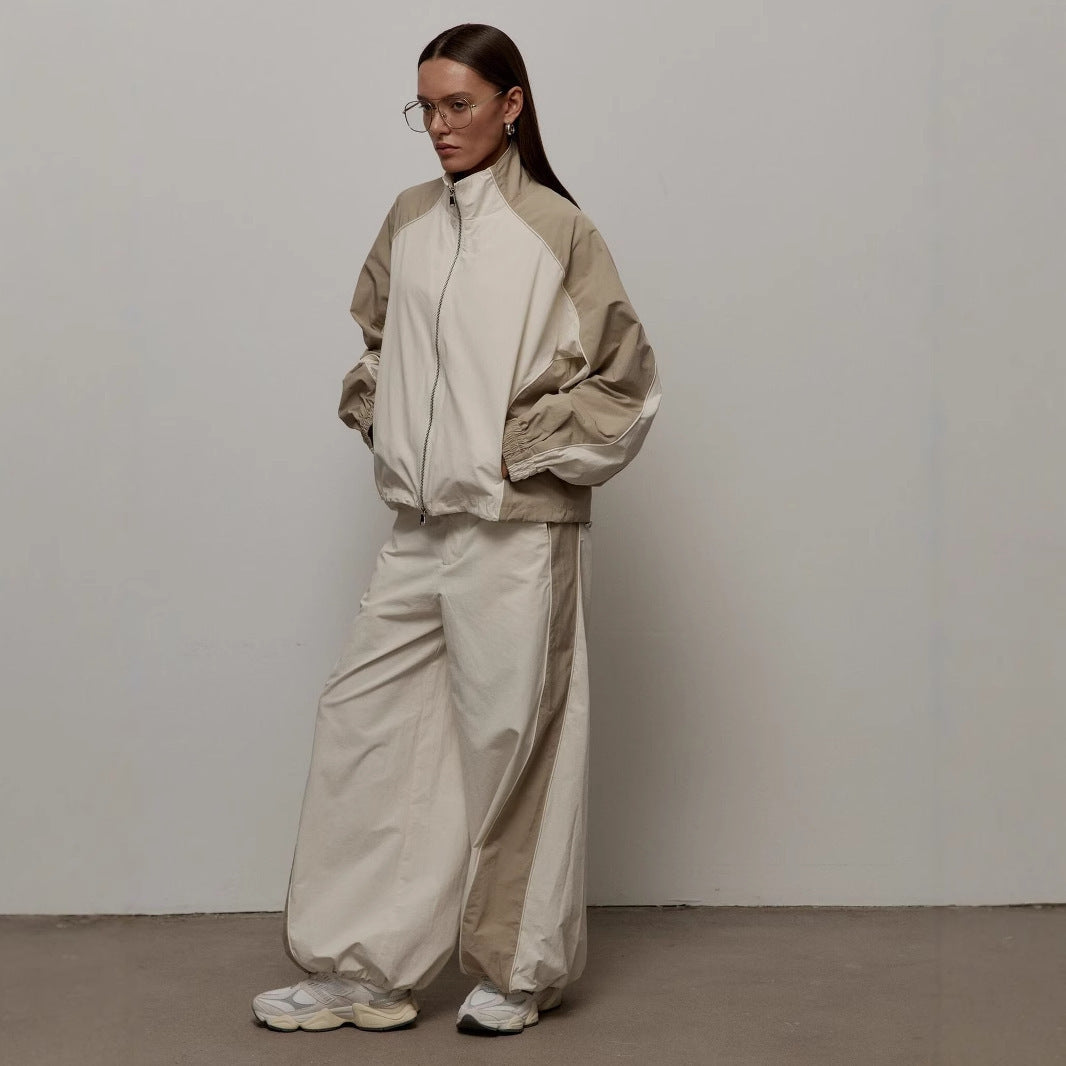 Damen Sportjacke Hochkragen Kontrastärmel