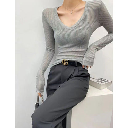 Damen Langarmshirt Rippstruktur Figurbetont Eveloria