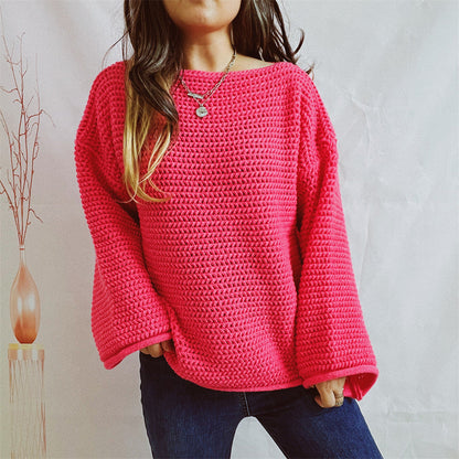 Damen Strickpullover Locker Weitem Schnitt Modernes Maschenbild