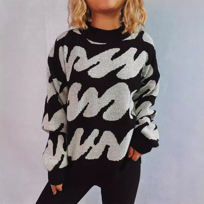 Damen Oversized Strickpullover Auffälliges Muster Eveloria