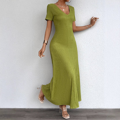 Damen Maxikleid Langarm Rippstruktur V-Ausschnitt Eveloria