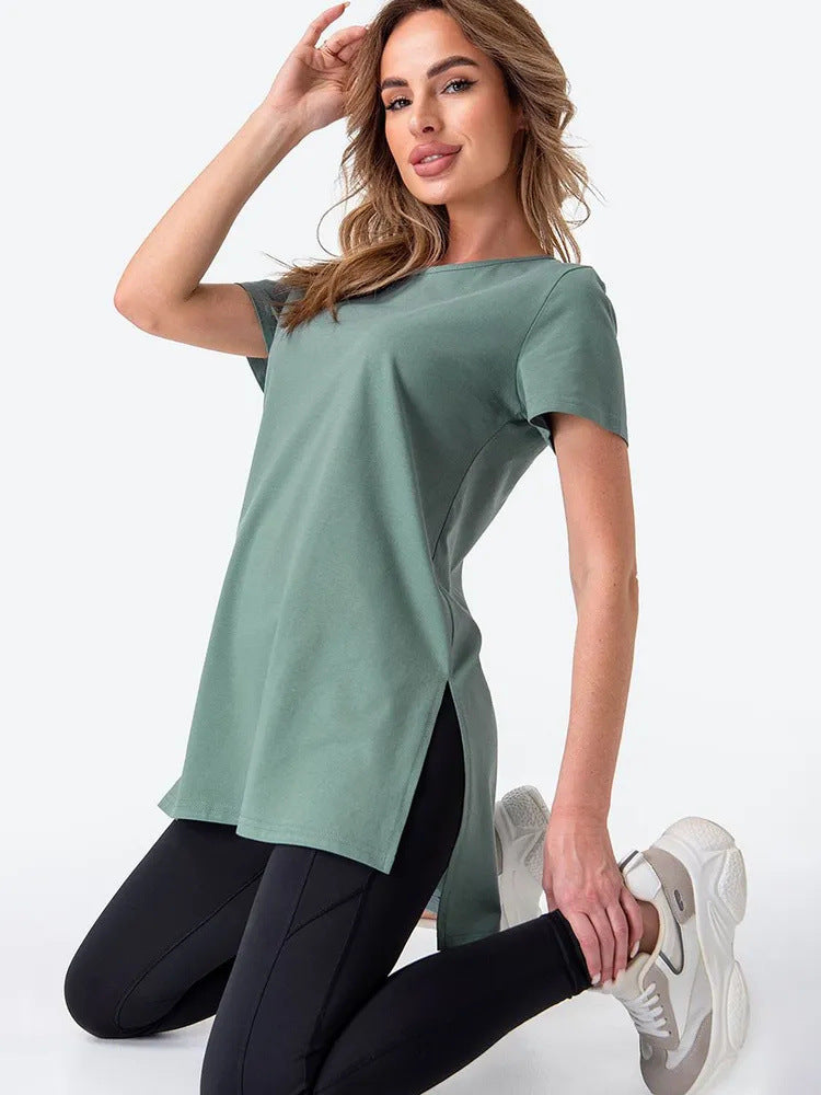 Damen Longline T-Shirt mit Schlitzen Hochwertiges Baumwoll-Material