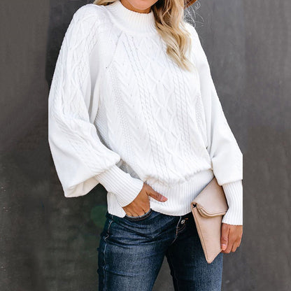 Damen Grobstrickpullover Stehkragen Ballonärmel Eveloria