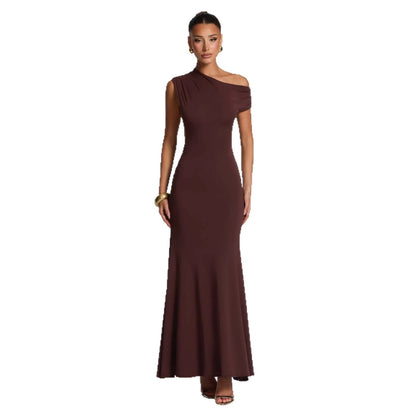 Damen Maxikleid Asymmetrisch Schulterfrei Eveloria