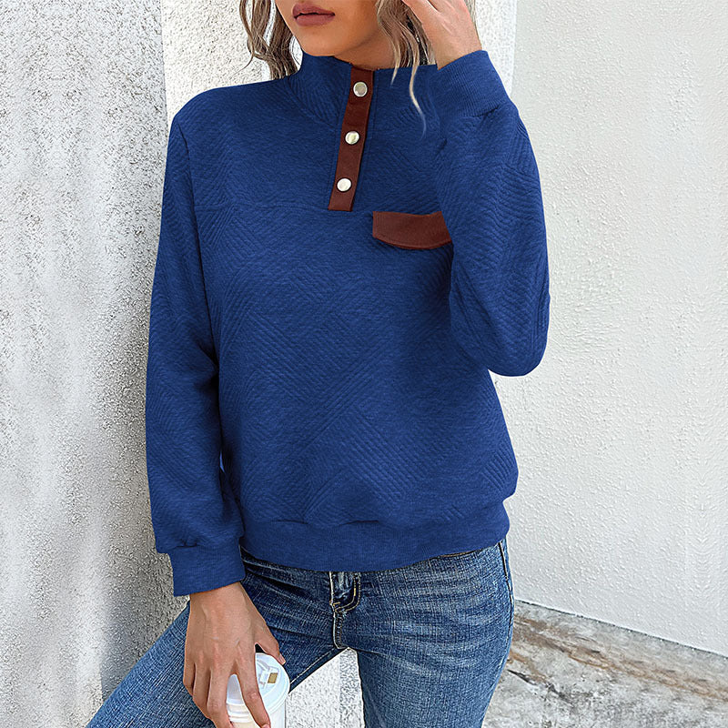 Damen Sweatshirt Stehkragen Brusttasche Eveloria