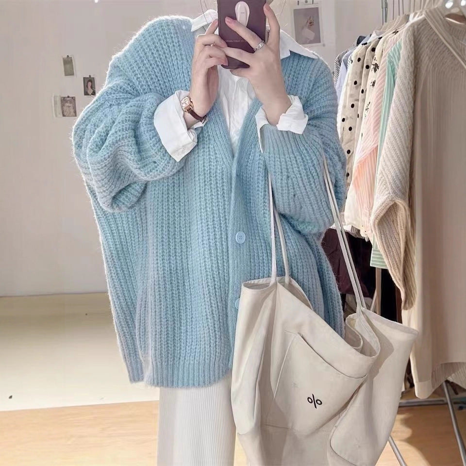 Damen Strickcardigan Oversized Kuschelig Grau Eveloria