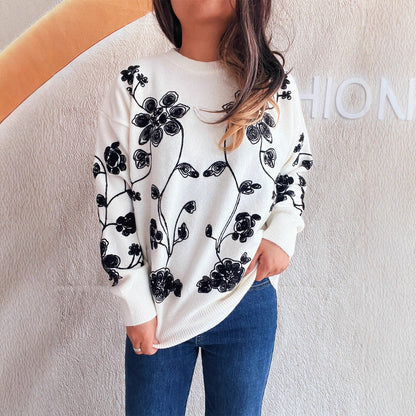 Damen Oversized Pullover Florales Design Eveloria