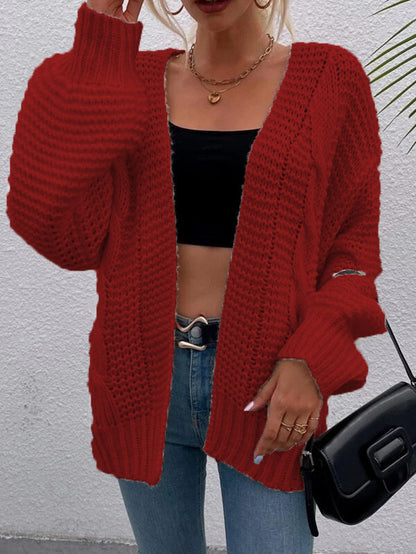 Damen Cardigan Grobstrick Lässiger Schnitt Bequeme Offene Taschen