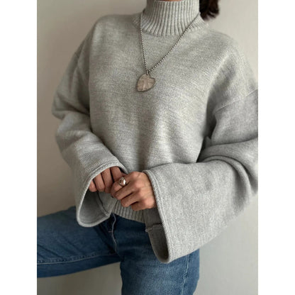 Damen Pullover Grobstrick Stehkragen Voluminöse Ärmel Eveloria - Eveloria