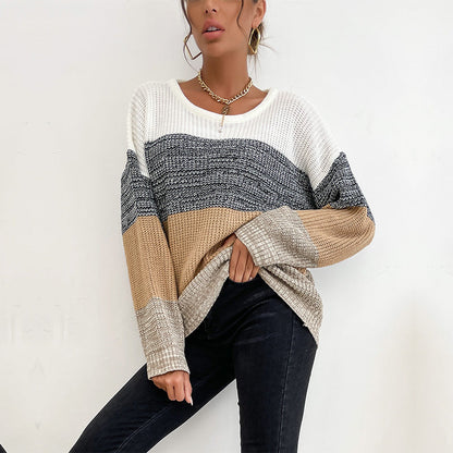 Damen Strickpullover Lässig Blockfarben Eveloria