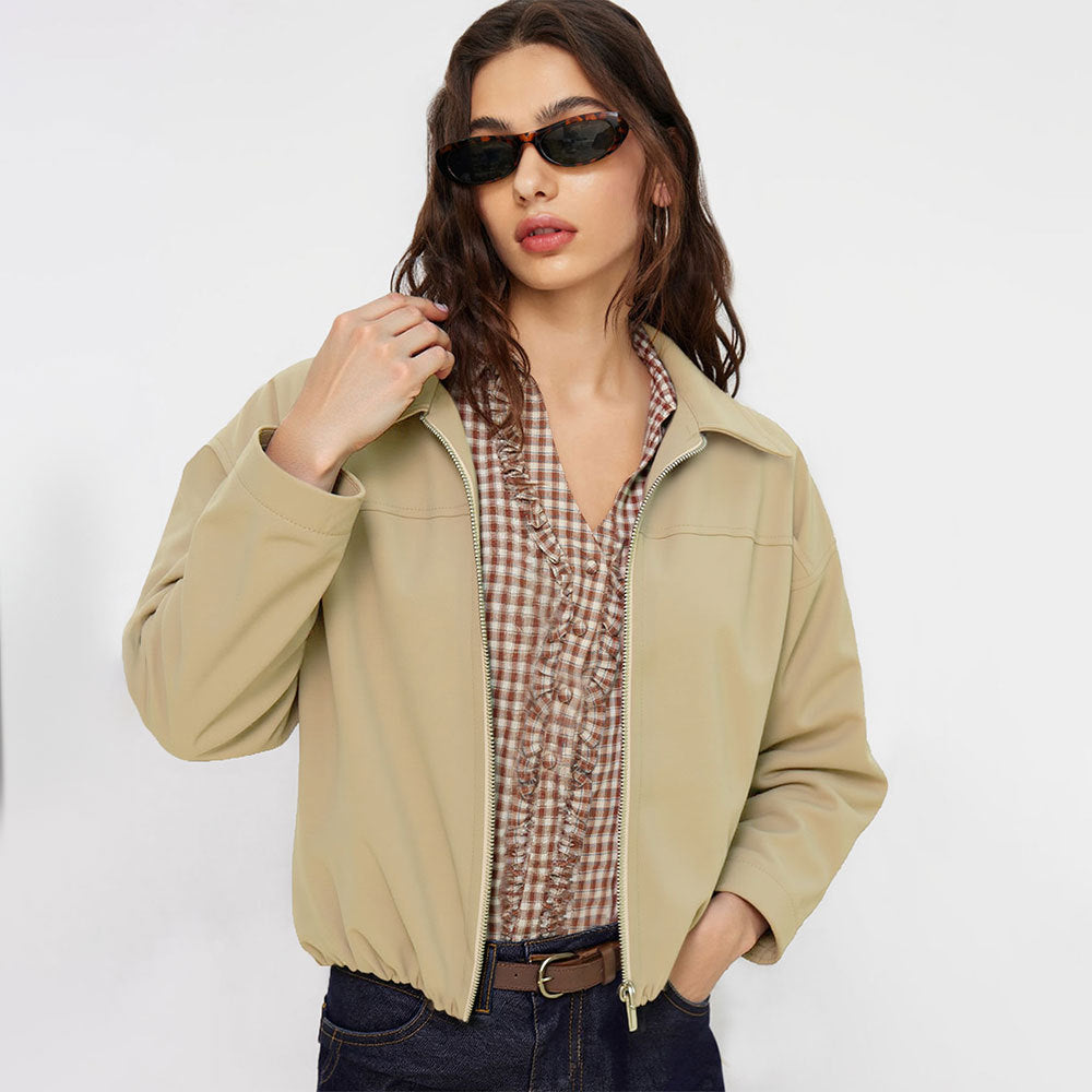 Damen Kurzjacke Elastisch Reißverschluss Eveloria
