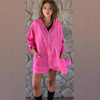 Damen Übergangsjacke mit Kapuze und Taschen Hochwertig Schwarz - Eveloria
