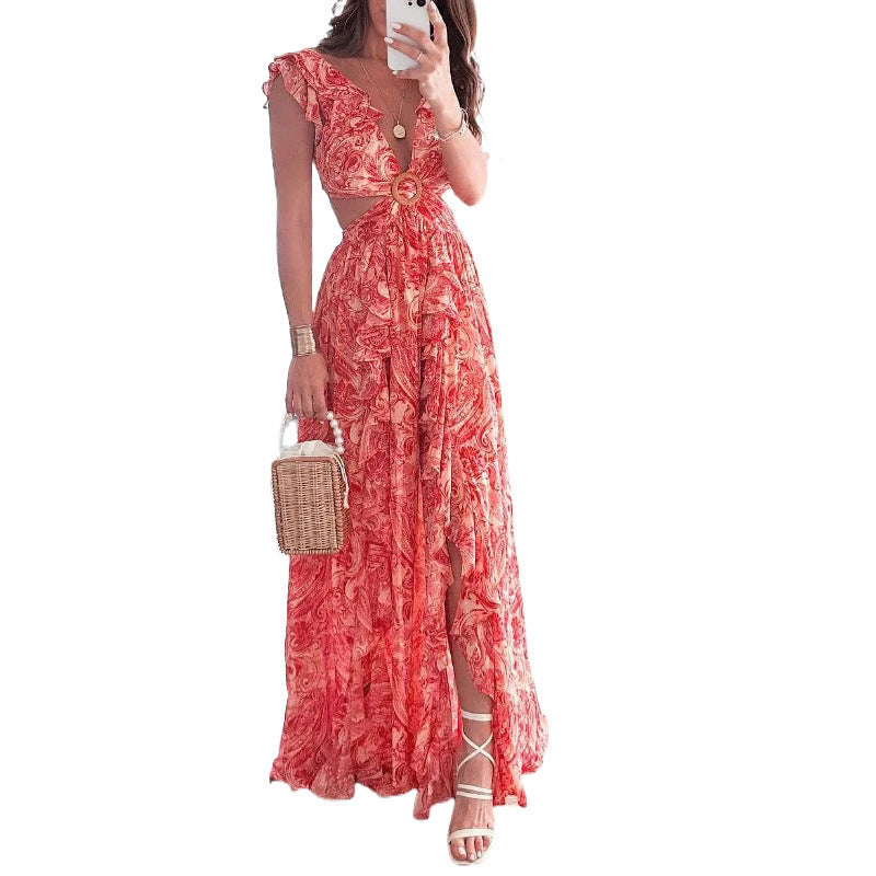 Damen Maxikleid mit Cut-Out-Design und Rüschenausschnitt