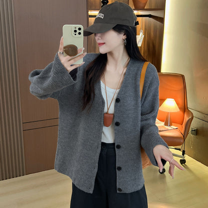 Damen Grobstrickjacke Lässiger Schnitt Tiefärmel Beige Eveloria