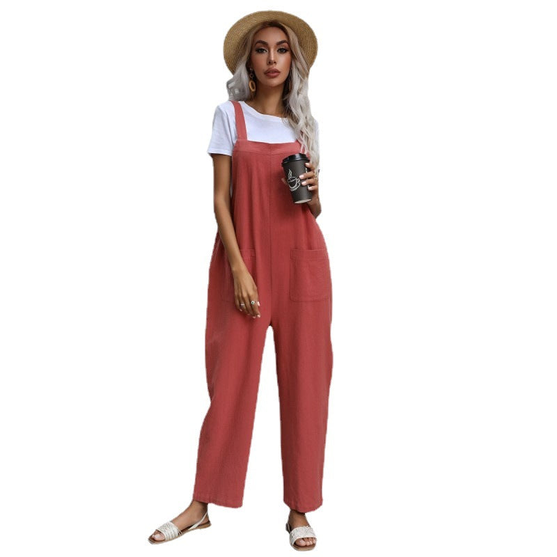 Damen Latzhose Bequem Baumwolle Praktische Taschen Eveloria