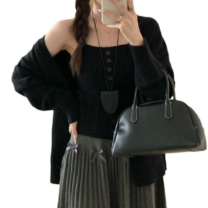 Damen Strickset Knopfleiste Lässig Grau Eveloria