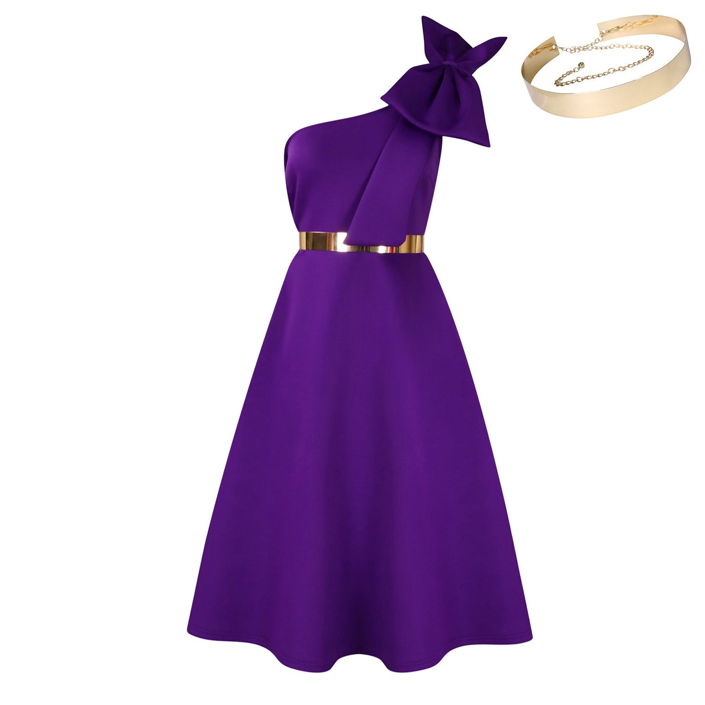 Damen Schulterfreies Kleid mit Halstuch und Goldener Akzent