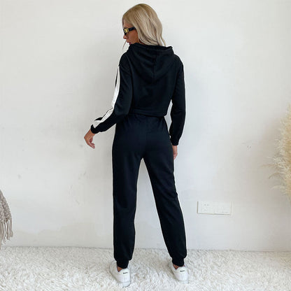 Damen Sport Set Cropped Hoodie Elastische Jogginghosen