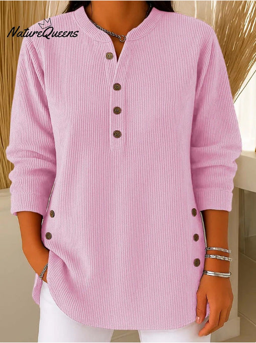 Damen Langarmshirt Knopfleiste Seitenknöpfe Modern Eveloria