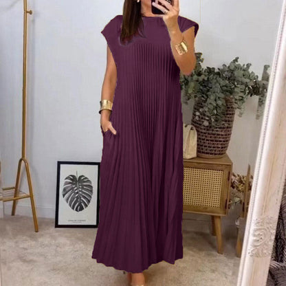 Damen Maxikleid Plissiert Mit Taschen Eveloria