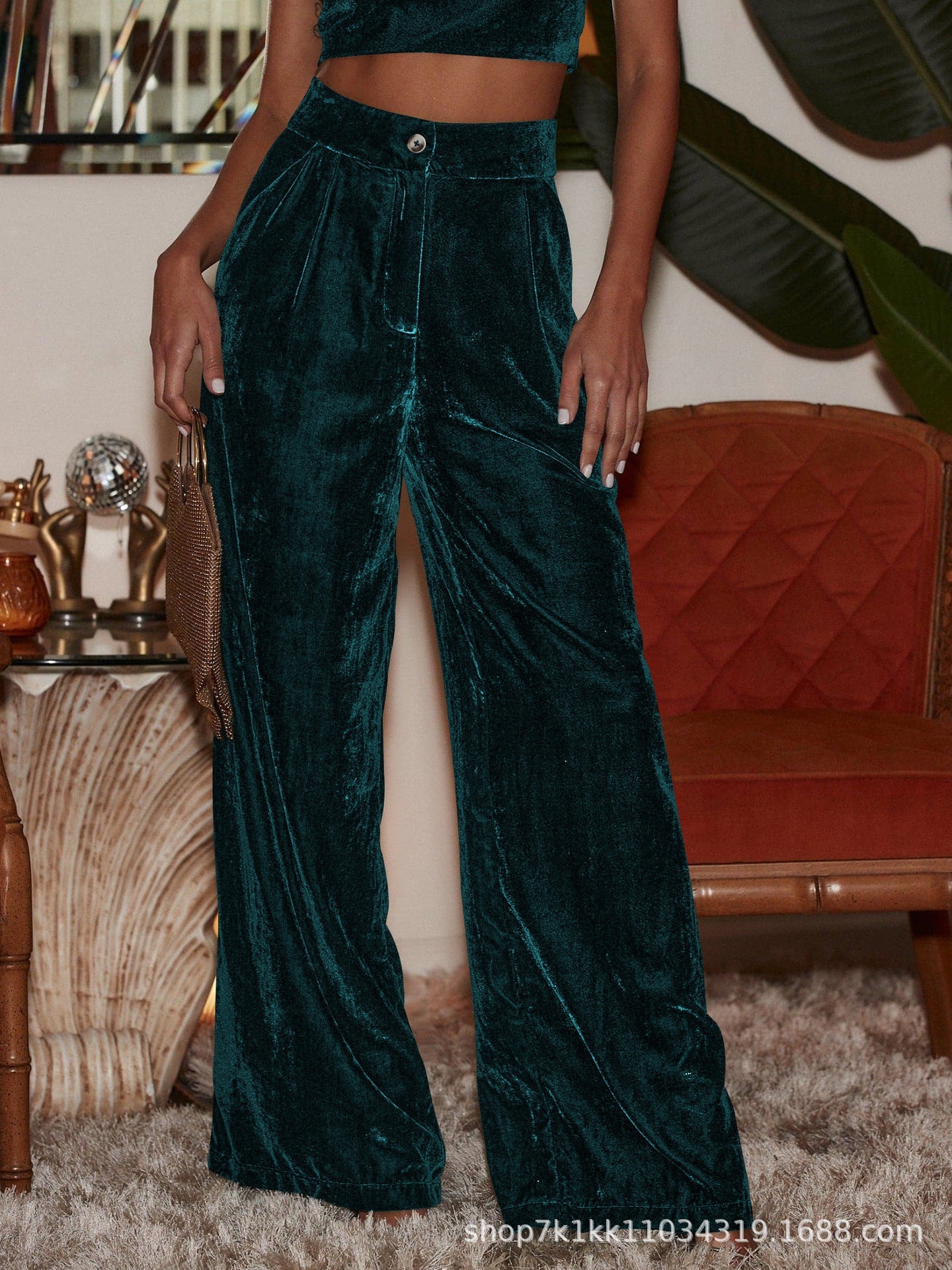 Damen Samt-Hosen Weite Passform Hohe Schlitze Eveloria