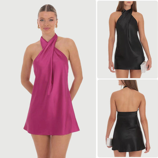 Damen Halterkleid Schwingrock Elegant Knotendesign Schwarz Eveloria - Eveloria
