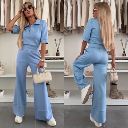 Damen Poloshirt und Palazzo Hosen Set Eveloria - Eveloria