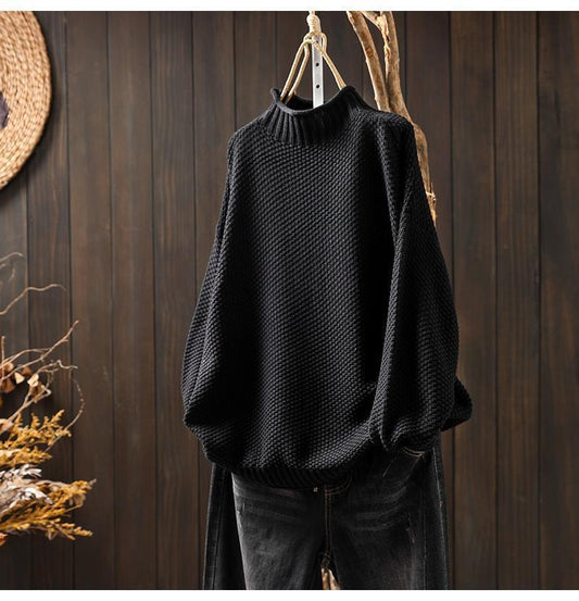 Eveloria Damen Übergroßer Pullover Waffelstrick Stehkragen - Eveloria