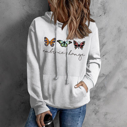 Damen Kapuzenpullover Schmetterlingsmotiv Grau