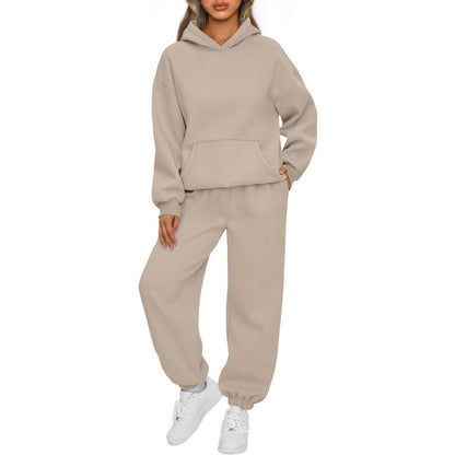 Damen Sportanzug Hoodie Jogginghosen Baumwolle Beige