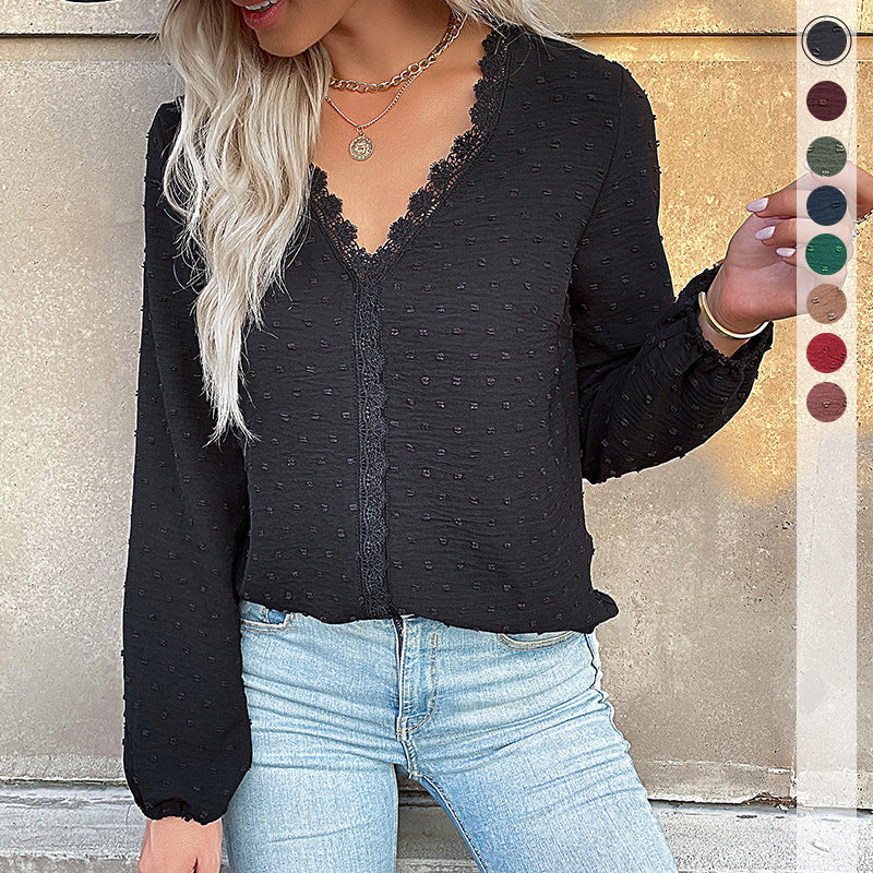 Damen Bluse Spitzenbesatz Puffärmel Elegant Weiße Bluse - Eveloria