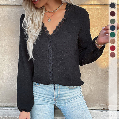 Damen Bluse Spitzenbesatz Puffärmel Elegant Weiße Bluse - Eveloria